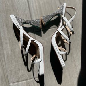 New White bejeweled Betsy Johnson heels size 11 New Years Eve Shoes